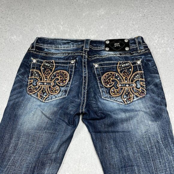Miss Me Jeans Womens Size 28 Signature Rise Boot Dark Blue Wash Bejazzled - Picture 3 of 16